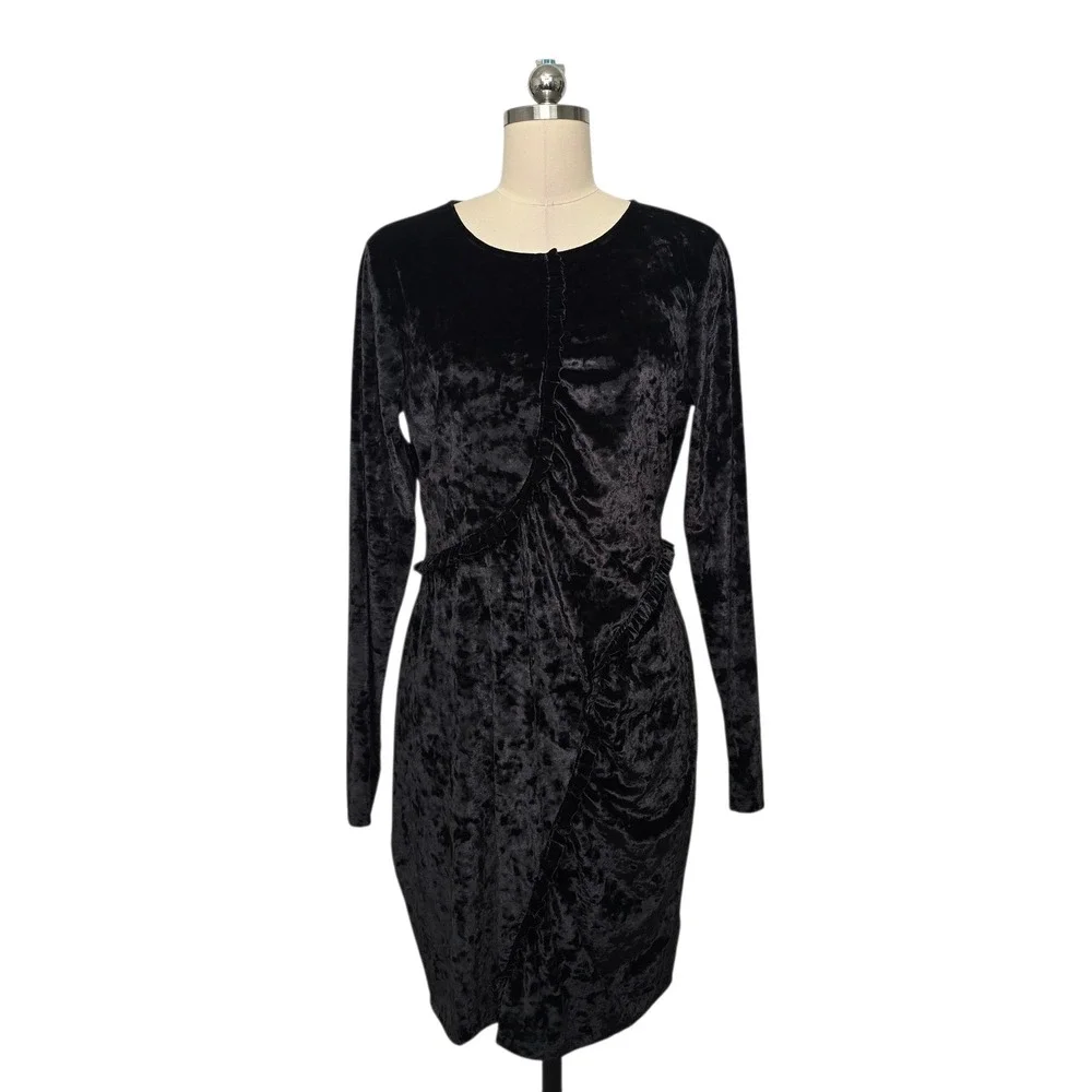 Michael Kors Womens Black Crushed Velvet Velour Ruffle Mini Dress Size Large NWT